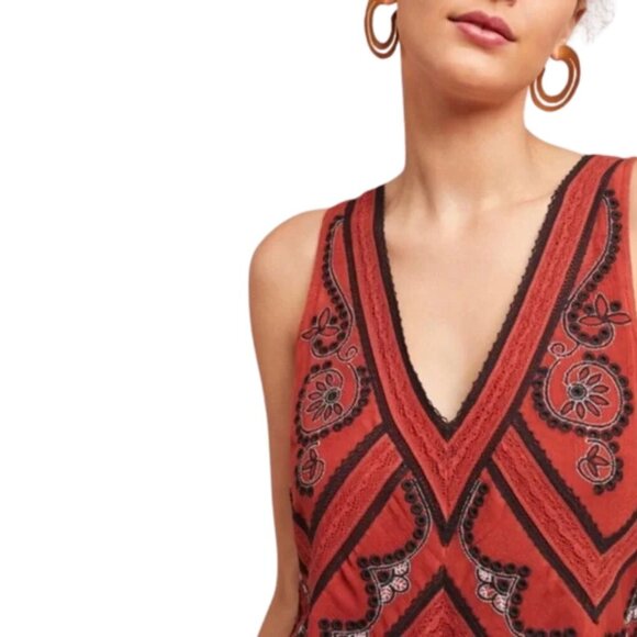 Maeve Anthropologie Desert Embroidered Jumpsuit Women's 2 Orange Wide Leg Crop - Picture 2 of 16